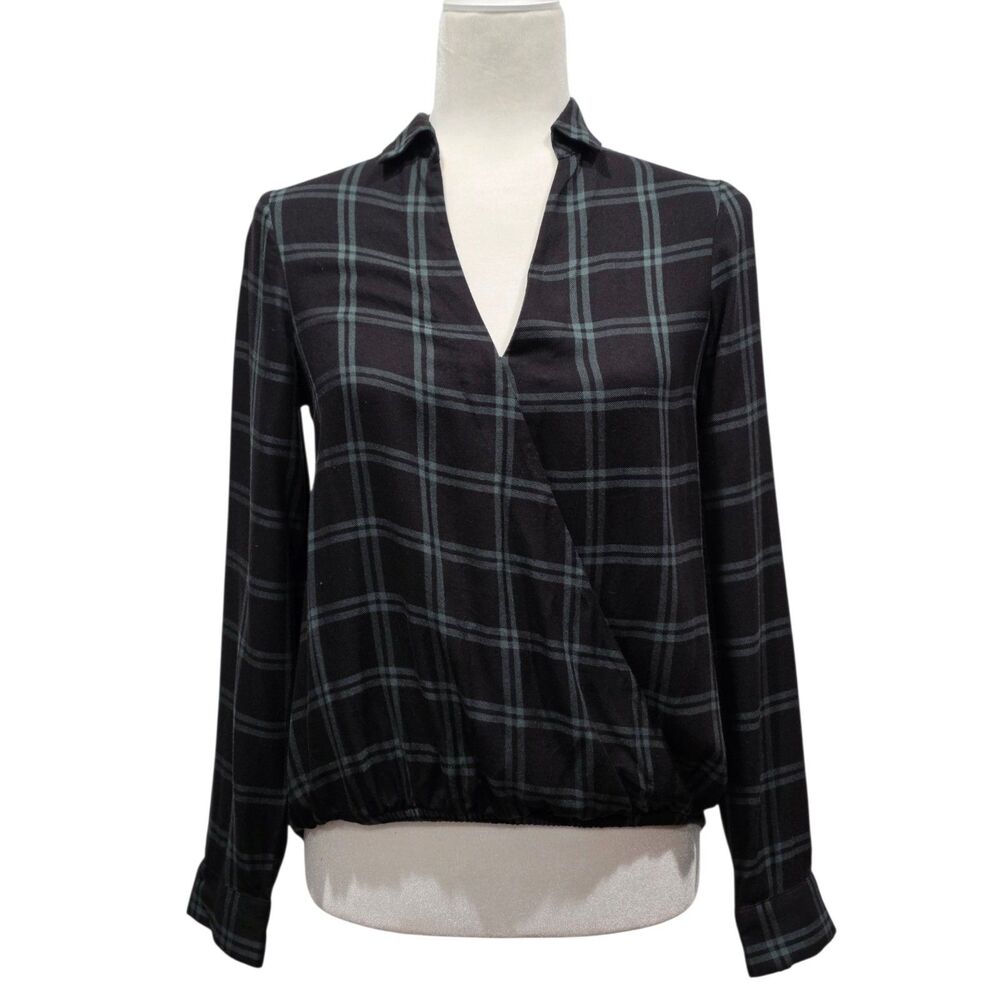 Madewell Wrap Front Shirt Palma Plaid XS Old Vine Green Black Surplice G8903